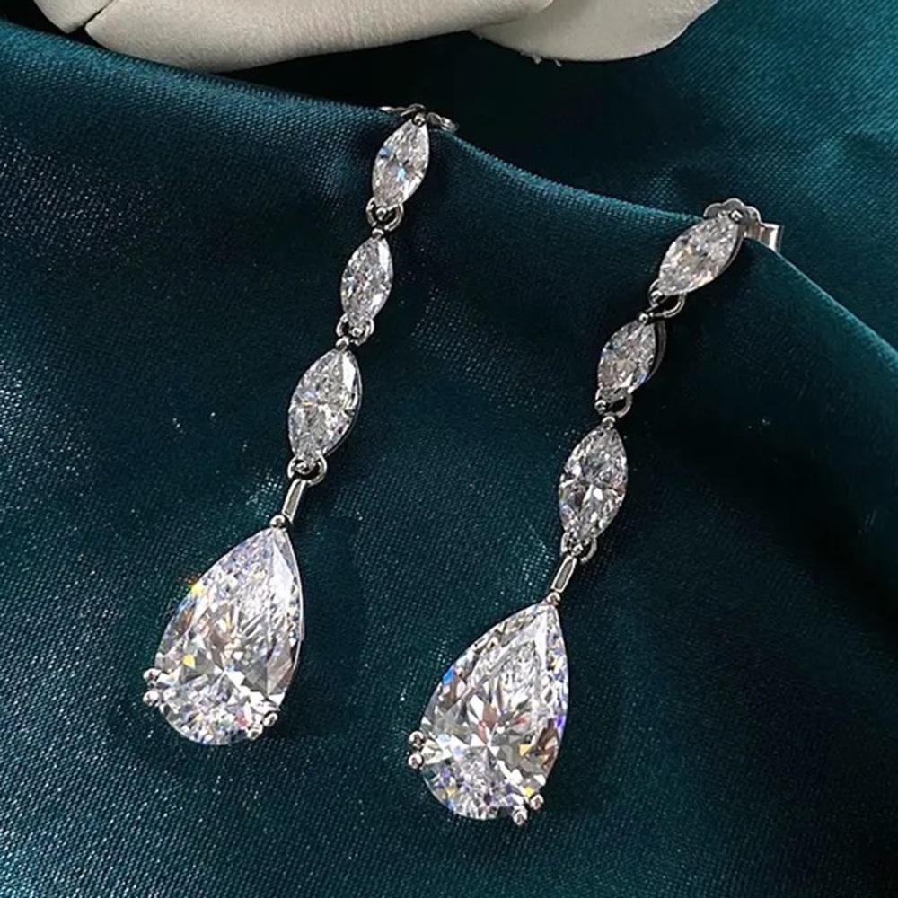 3ct Pear Dangle Earrings - Picture 3 of 9